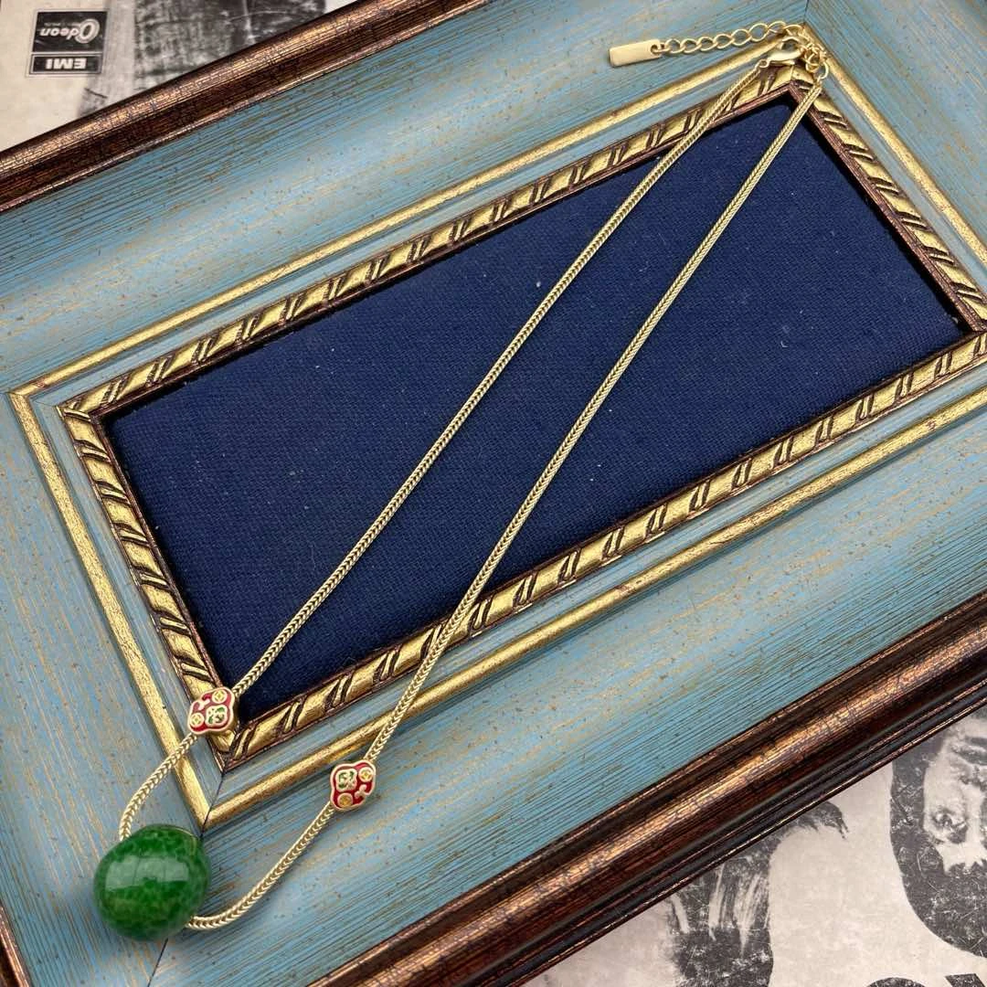 铜合金琉璃项链  新款绿蛙项链手工气质百搭复古古风金色时尚法式