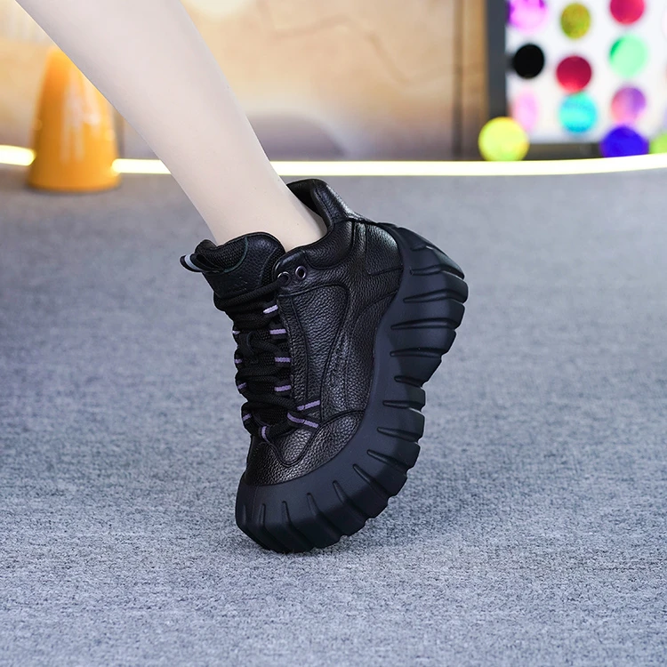 16828真皮小个子增高休闲鞋头层牛皮防滑松糕厚底时尚老爹鞋