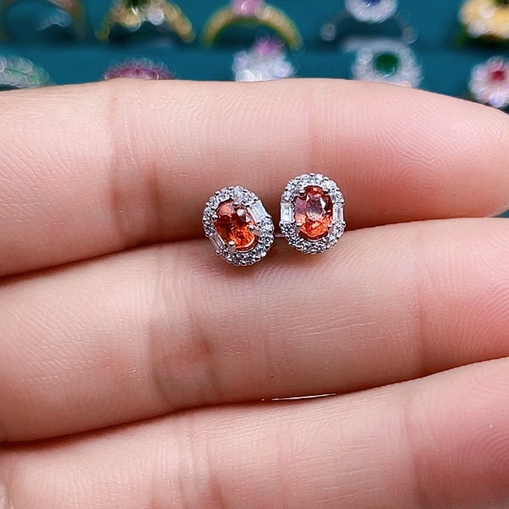 蓝宝石耳饰银S925镶嵌