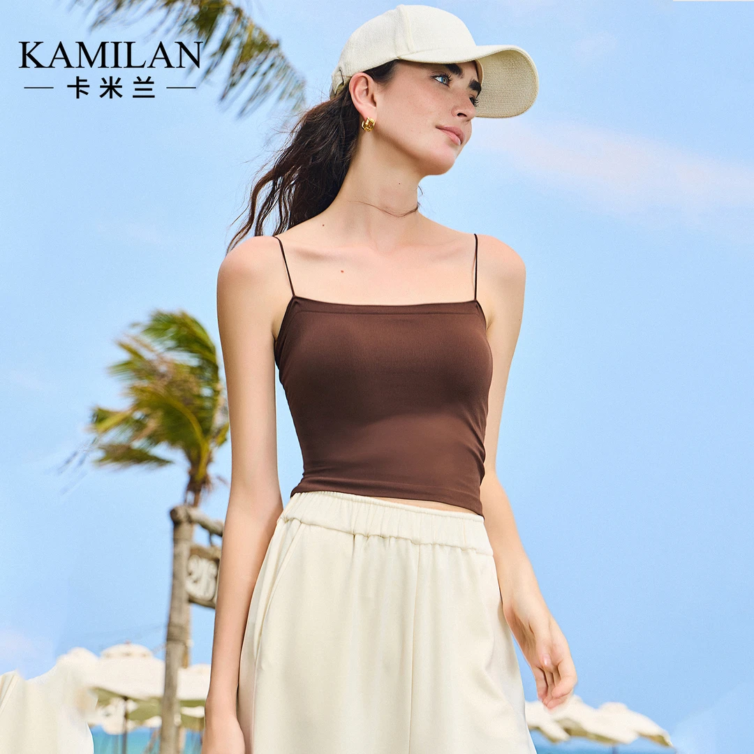 卡米兰气质百搭短款吊带背心女2024夏季新款修身显瘦打底内搭上衣