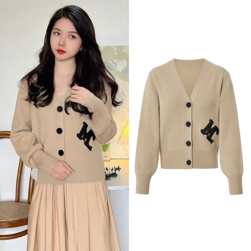 【潇潇专属】时尚美拉德千金针织开衫2024冬季新款撞色针织衫Z1018