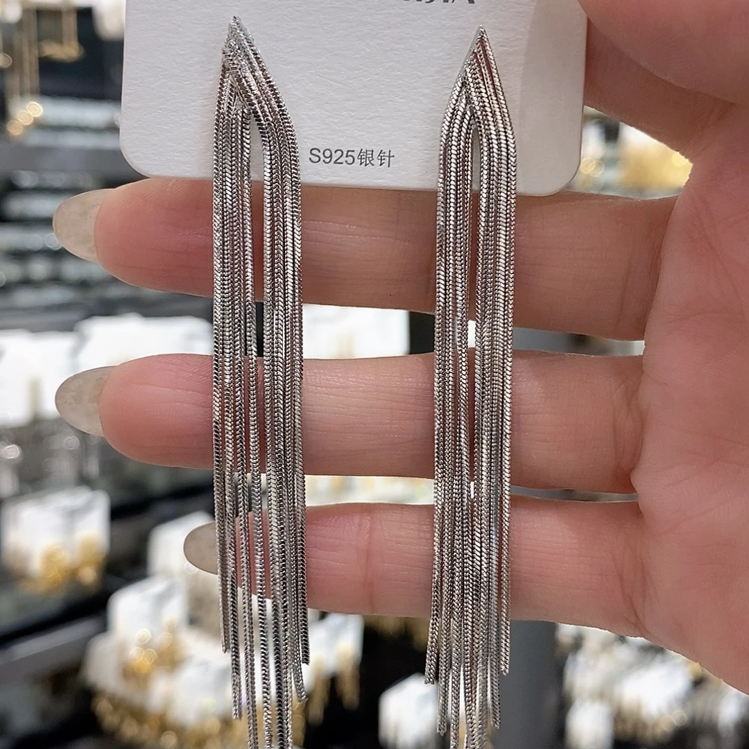 铜合金925银尖角银色流苏