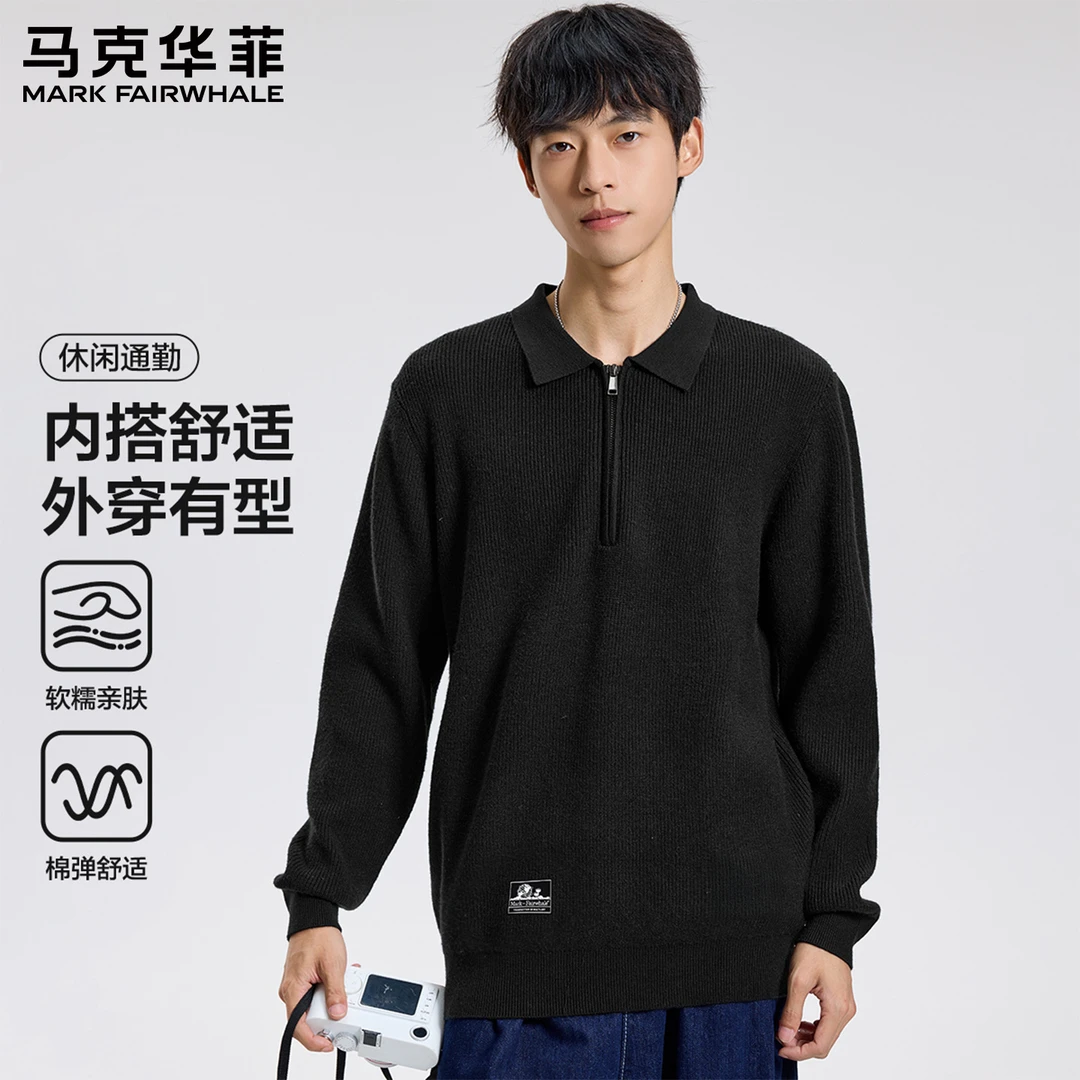 【休闲舒适】马克华菲2025秋季新款男士针织衫舒适亲肤半拉链款男装