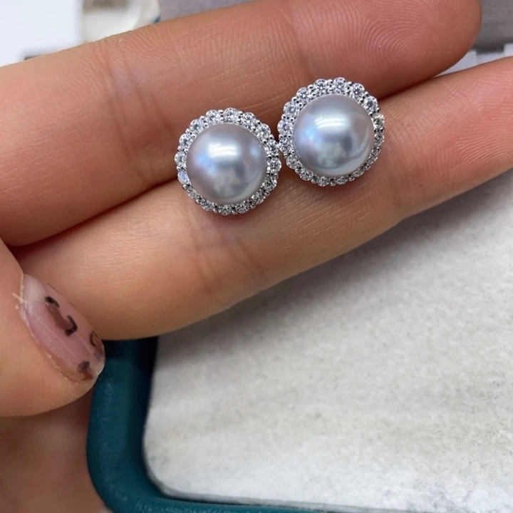 海水珍珠耳饰银S925镶嵌