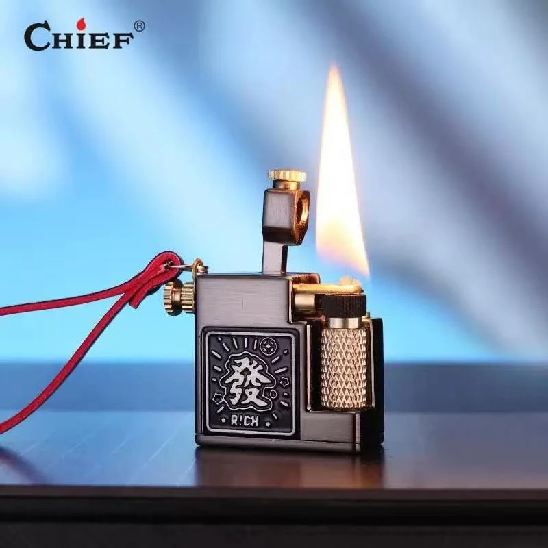 【清】CHIEF/首领 发字小方砖镀钛工艺迷你煤油打火机 C0235
