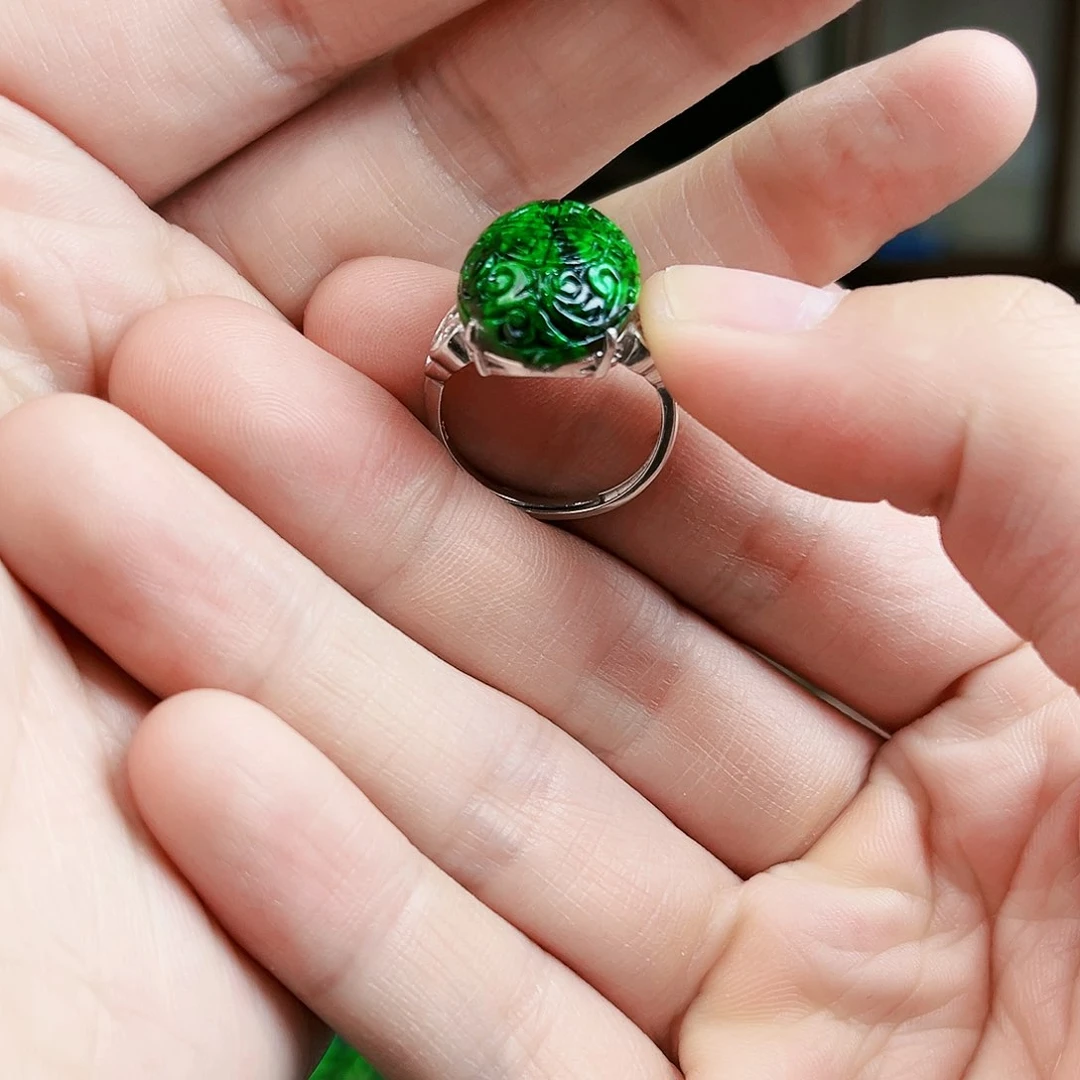 翡翠戒指银S925镶嵌戒指