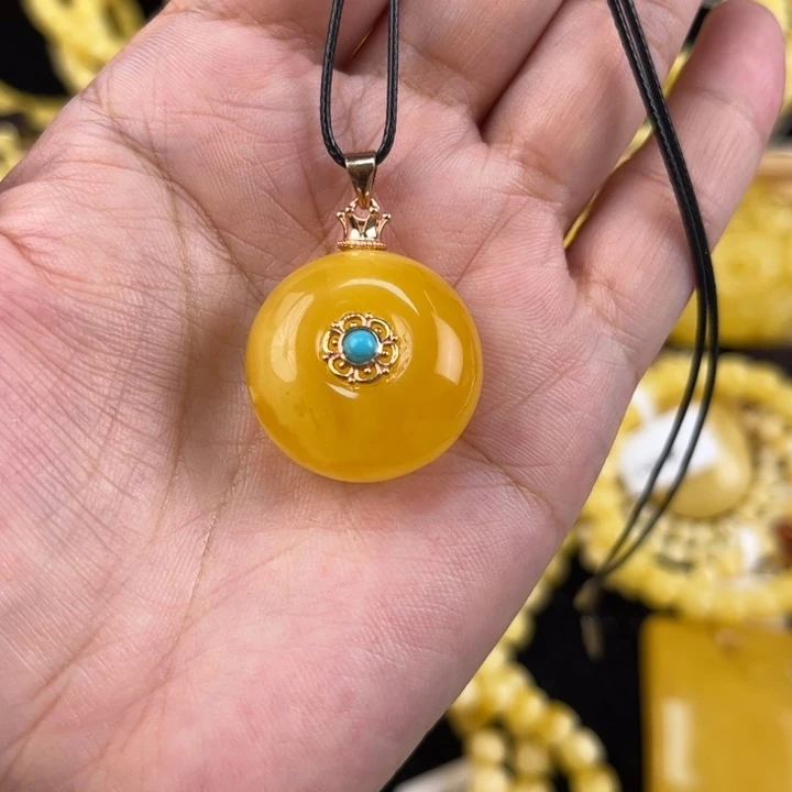 银S925镶嵌琥珀裸石琥珀，