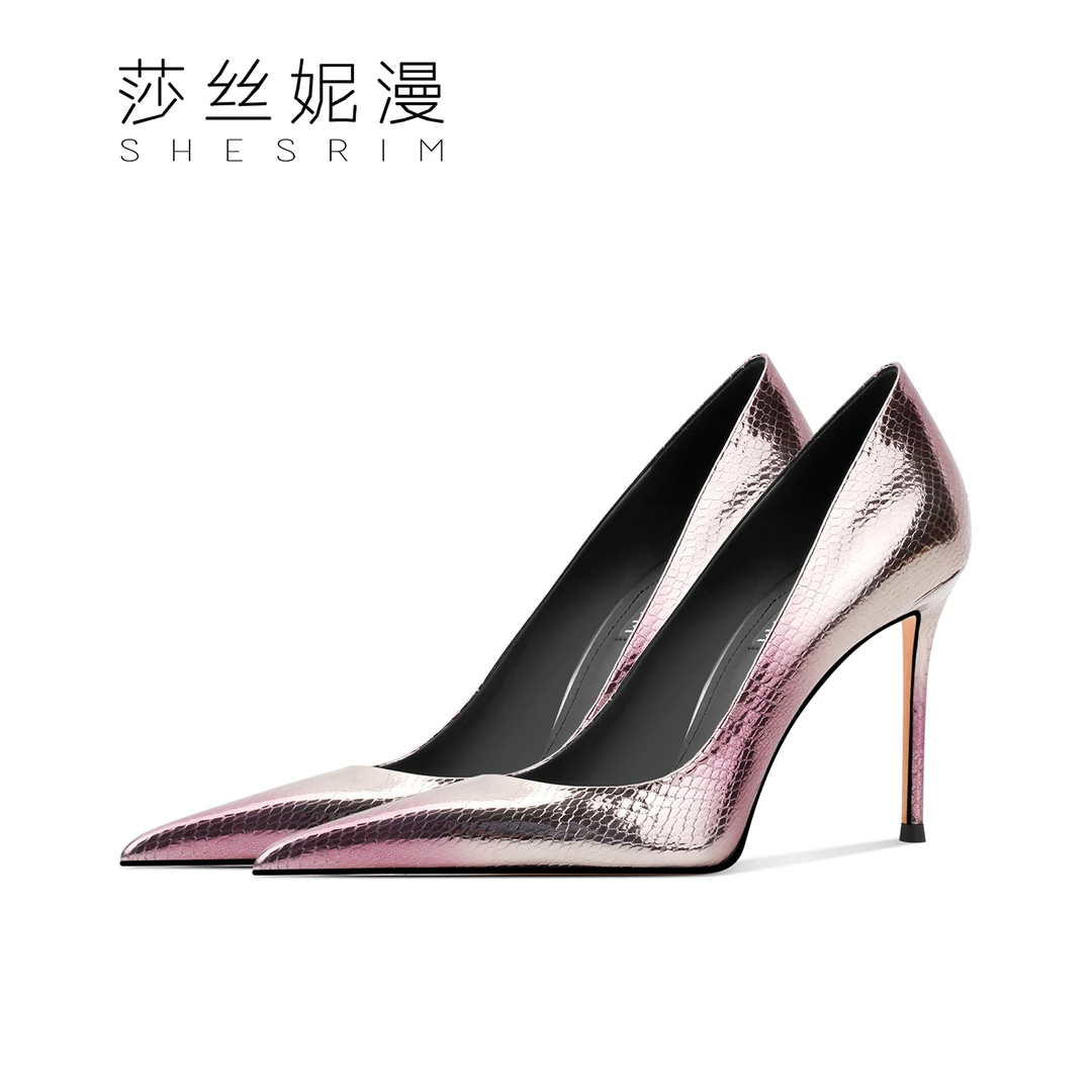 超高跟蛇纹漆皮轻奢优雅气质单鞋高跟尖头拼色单鞋