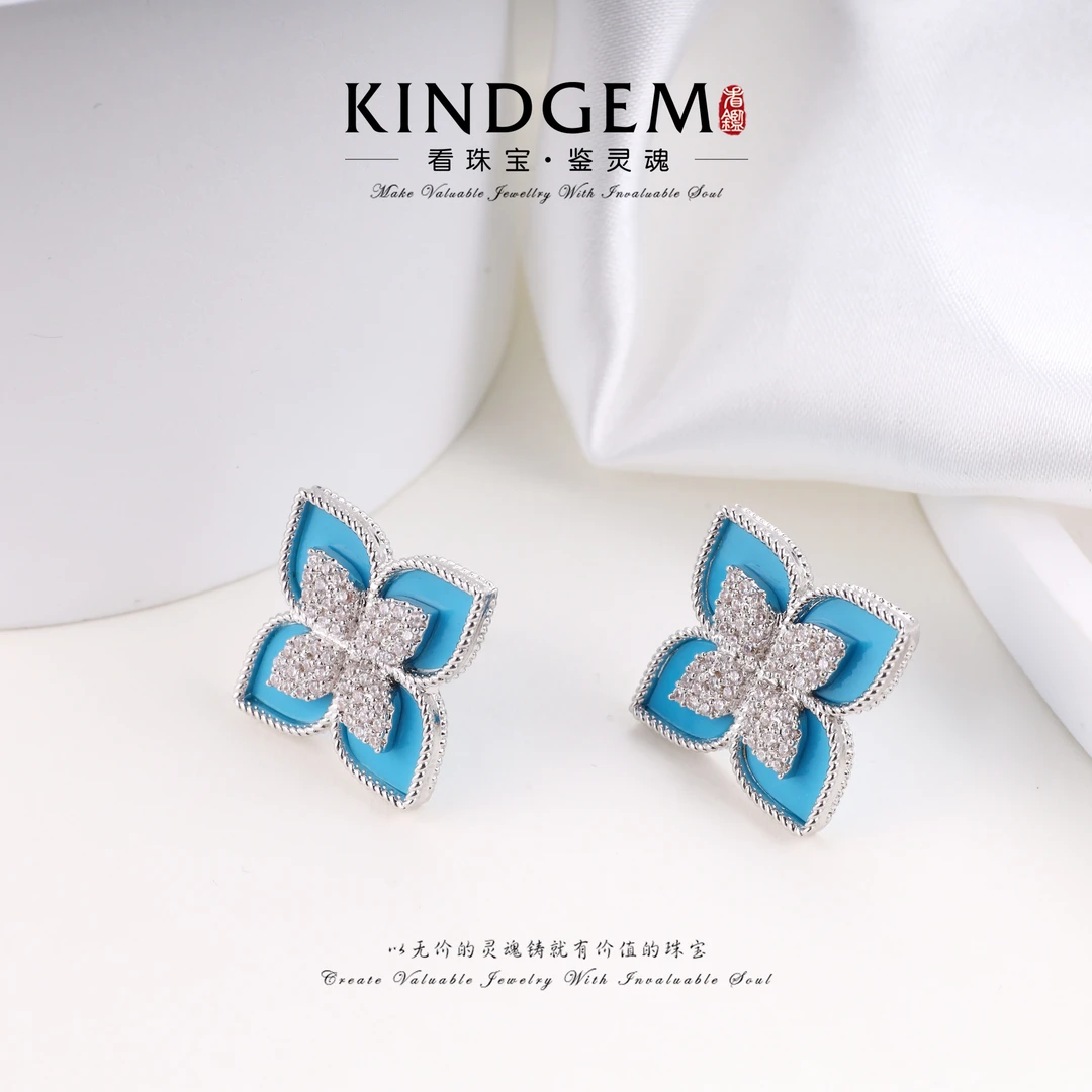 KindGem  简约时尚天蓝色耳钉C-34369