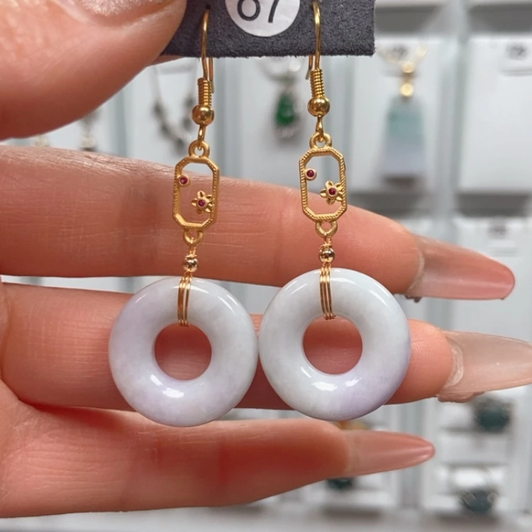 【闪购商品】翡翠耳饰银S925镀金镶嵌
