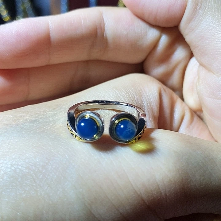 蓝珀珠宝奇石银S925镶嵌多米蓝珀天空蓝一生所爱戒指