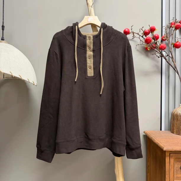 9208套头撞色连帽休闲卫衣双面德绒打底衫（衣长60胸围120）