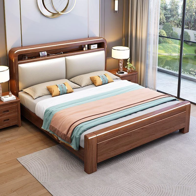 轻奢简约风金丝檀木全实木1.8米1.2米可充电可储物软靠主卧双人床