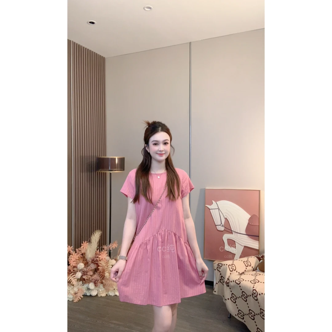 CC纯【心动小镇】夏季显瘦通勤甜美圆领连衣裙2025A755#
