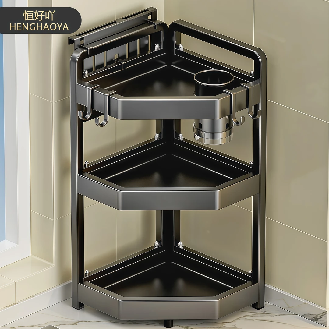 三角架厨房置物架特厚厨房收纳碳钢油盐酱醋调料架三角形台面刀架