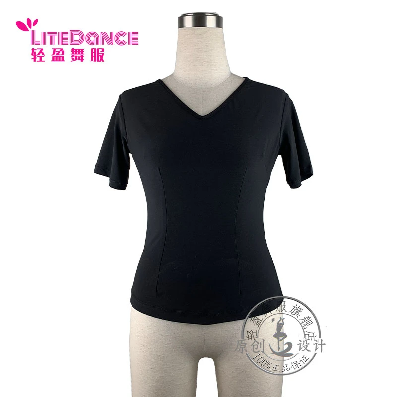 轻盈舞服 常规款简约纯色V领T恤夏季修身短袖夏季摩登舞服