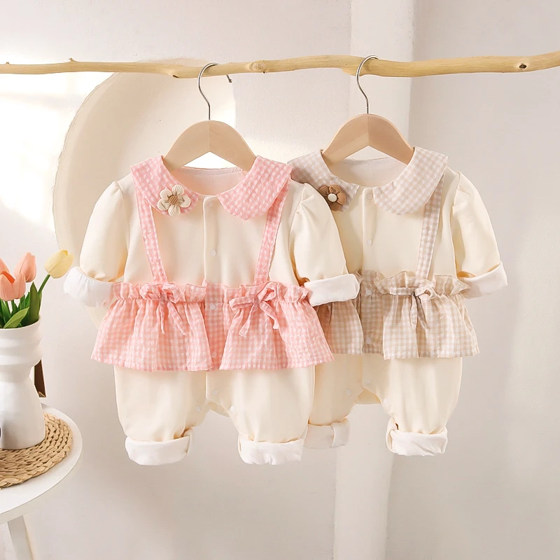 婴儿公主春秋款长袖连体衣服女宝宝洋气可爱舒适时尚双层哈衣爬服