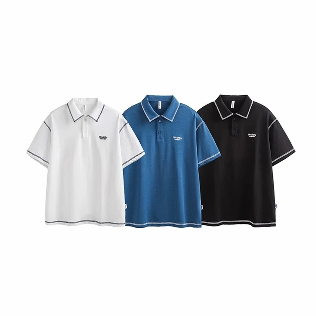 夏季字母半袖Polo衫翻领t恤简约刺绣短袖男女宽松休闲POLO衫-832