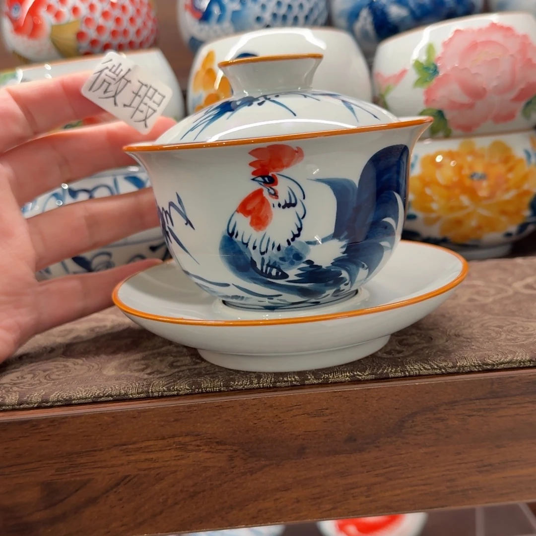 釉下手绘茶具微瑕