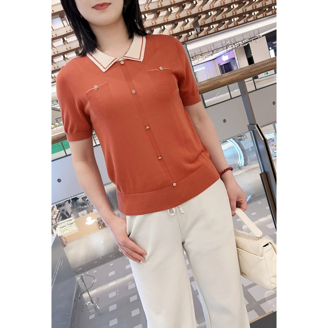 2025年夏装新款100%莱赛尔纤维（天丝）宽松休闲气质女士短袖针织衫