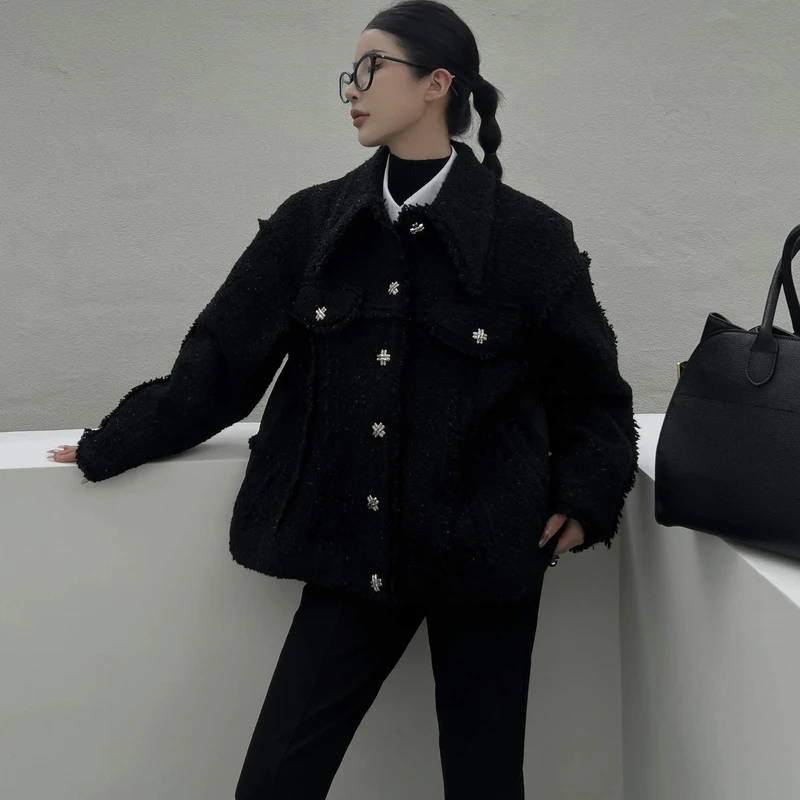 QIANJIE家｜春夏现现独立原创小众设计师小香风粗纺保暖外套35581