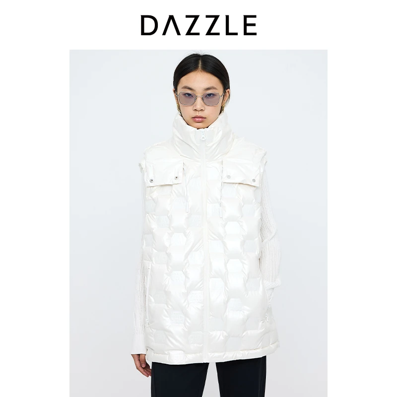 专选DAZZLE地素奥莱羽绒马甲冬白色羽绒背心上衣女2H4K108