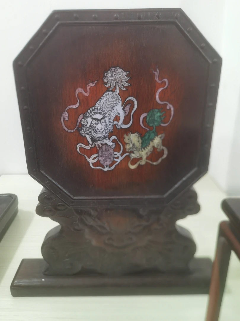 狮子罗甸镶嵌地镜插屏