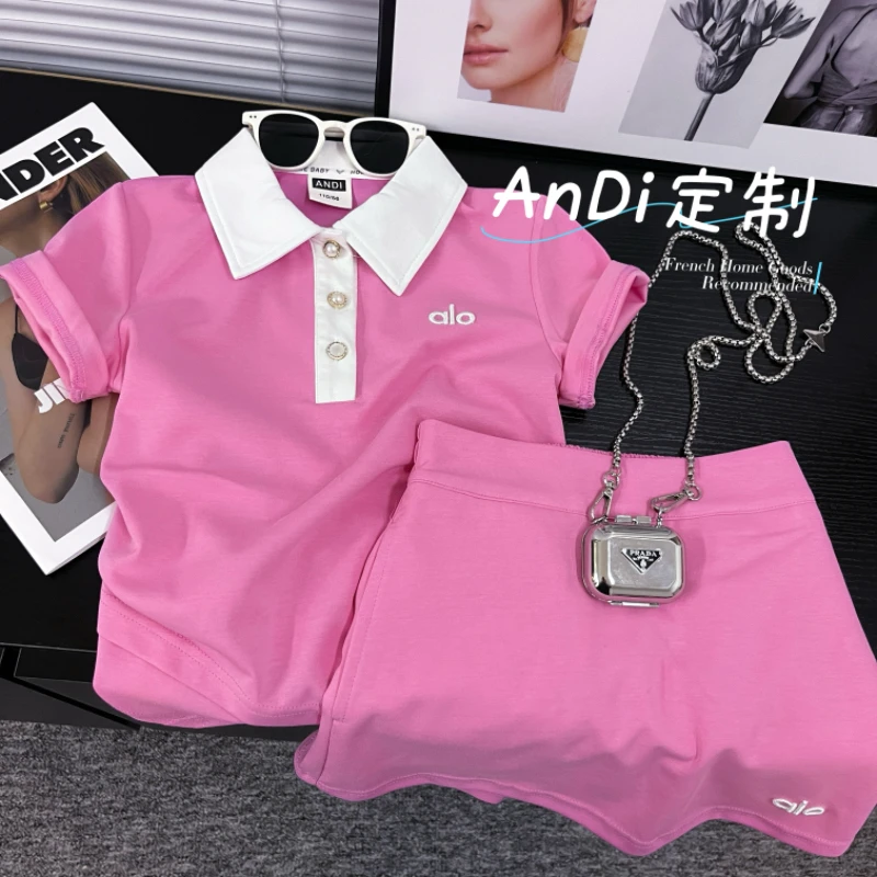 〖ANDI〗安迪订制女童夏季韩版简约翻领短袖短裙两件套套装4358