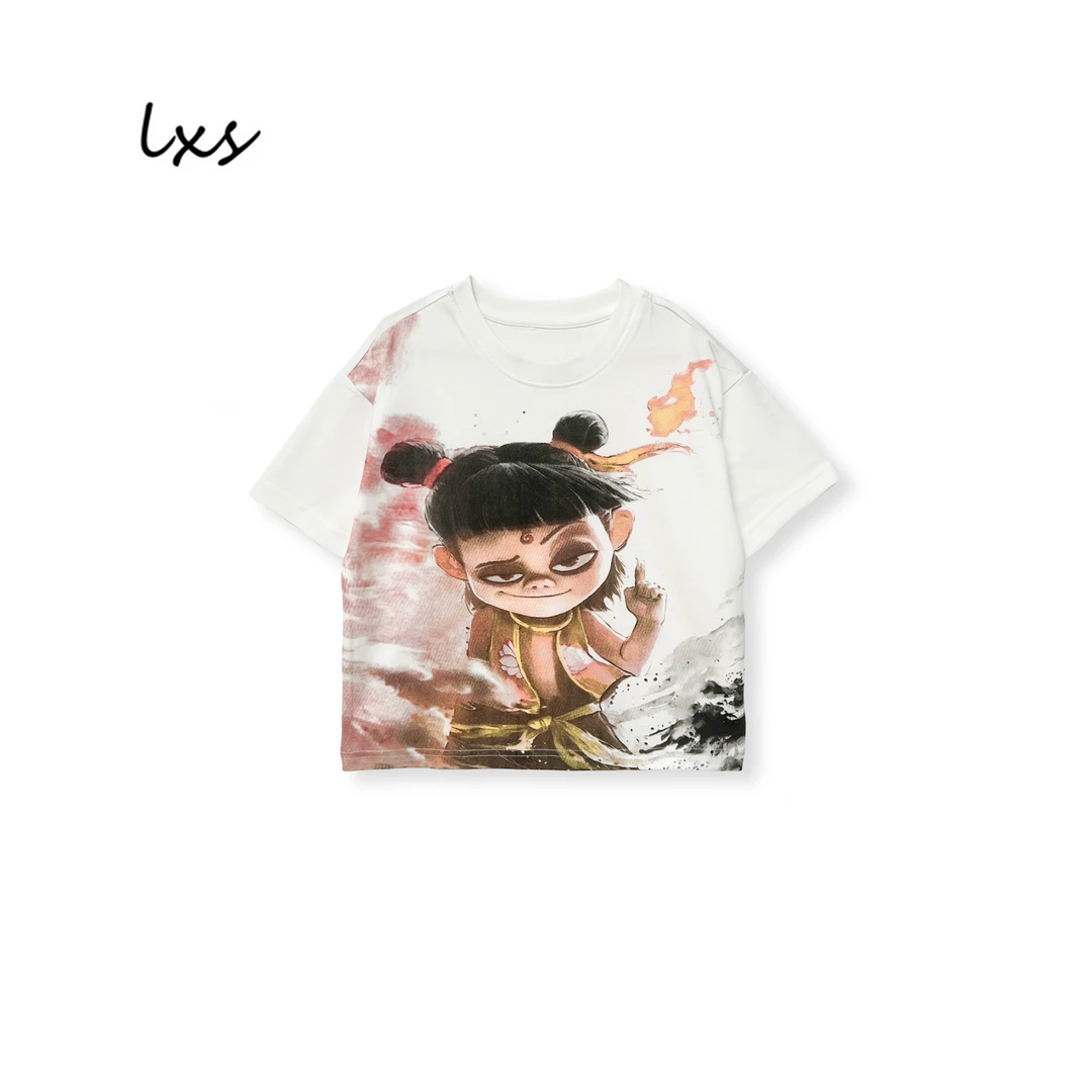 鹿小生童装夏季纯棉男童韩版卡通动漫百搭时尚宽松潮流短袖C88977