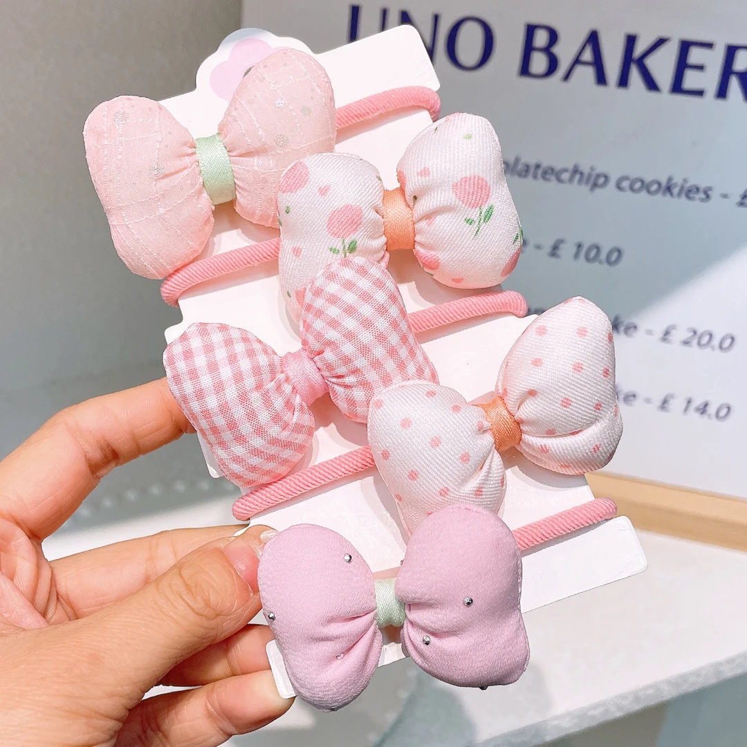 A-7066  d  粉色蝴蝶结波点格子甜美布艺充棉头绳    发圈