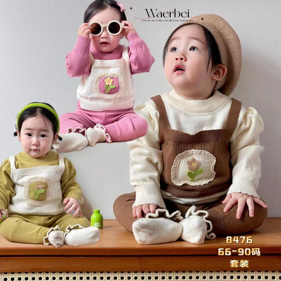2024秋冬新款三件套样子针织衫毛衣套装女宝宝新款两件套