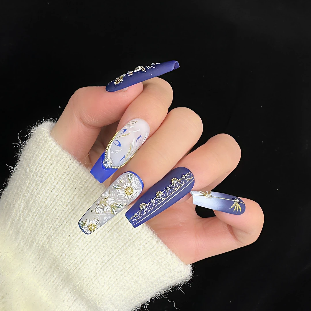 【上新特惠】【藏蓝染袍】M哥纯手绘高品质雕花新中式显白气质穿戴甲