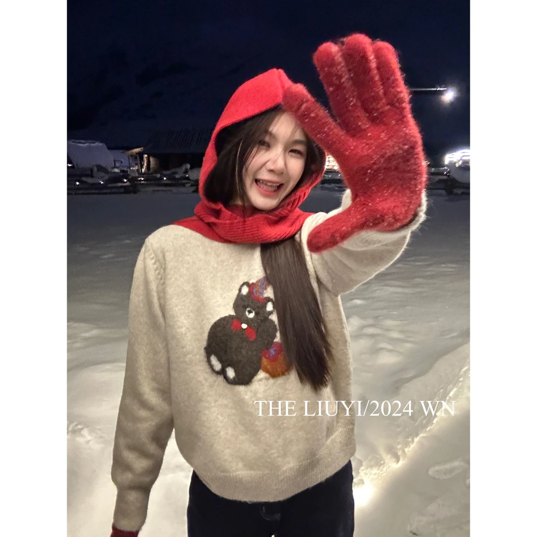 【LIUYI】小熊毛衣～冬季保暖针织毛衣上衣411032