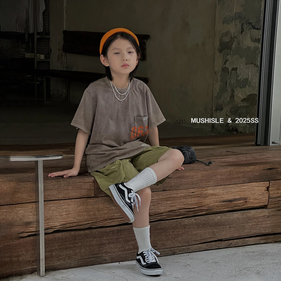 【MUSHISLE】阿又夏季童装儿童男童中大童纯棉复古做旧短袖85188X