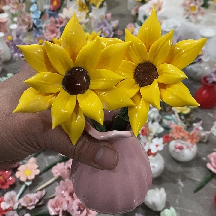 瓷片纯手工陶瓷花摆件瑕