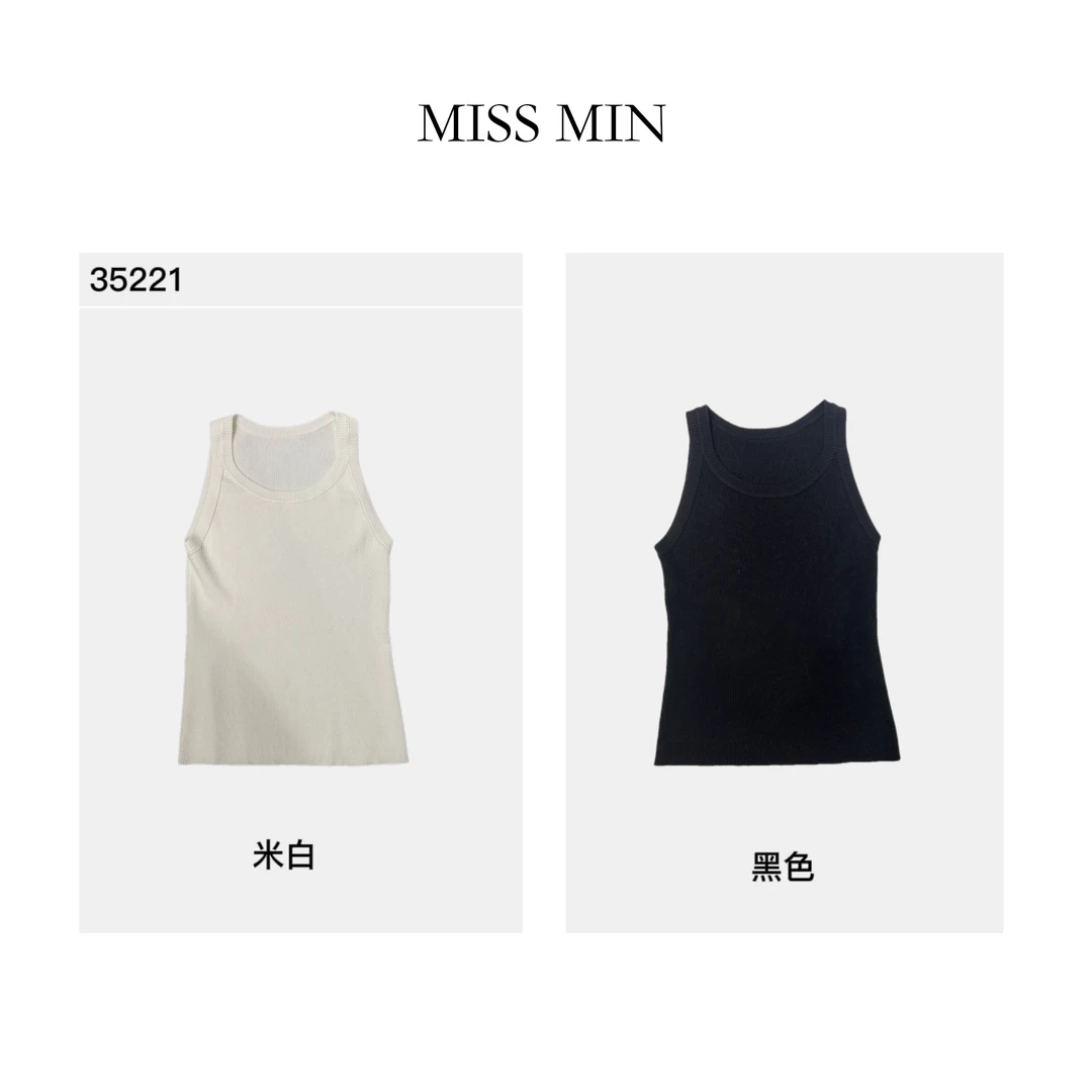 MISS MIN 35221工字针织吊带背心女夏外穿圆领弹力修身坎肩上衣