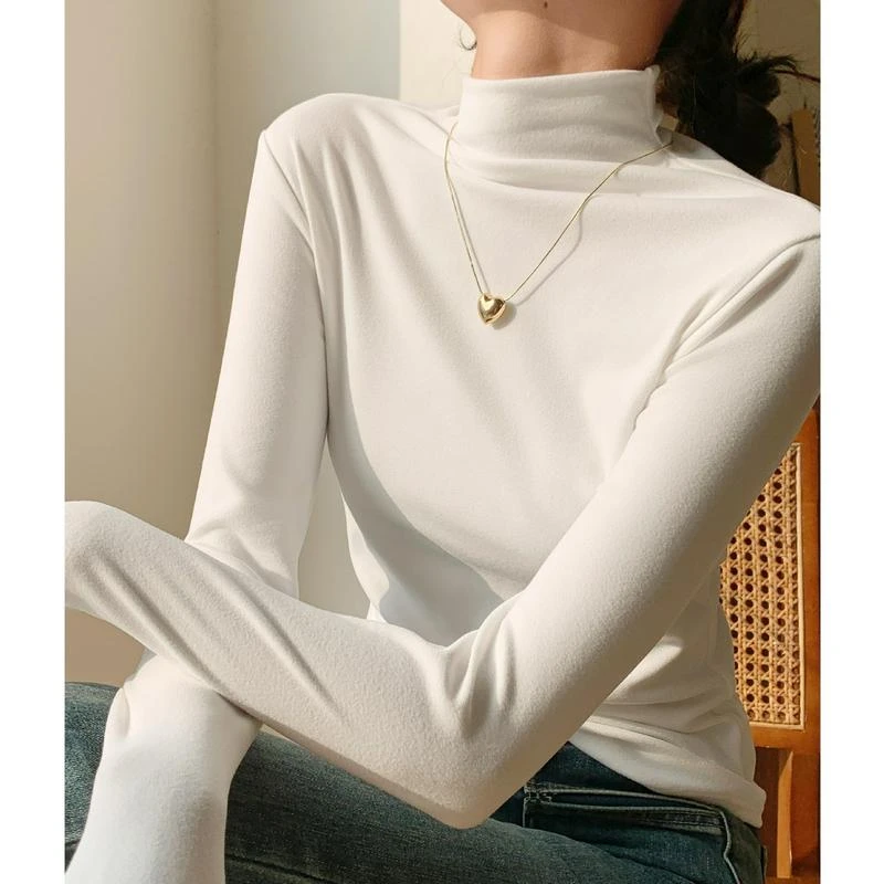H679半高领微米绒无痕打底衫新品修身上衣内搭纯色秋冬保暖上衣女
