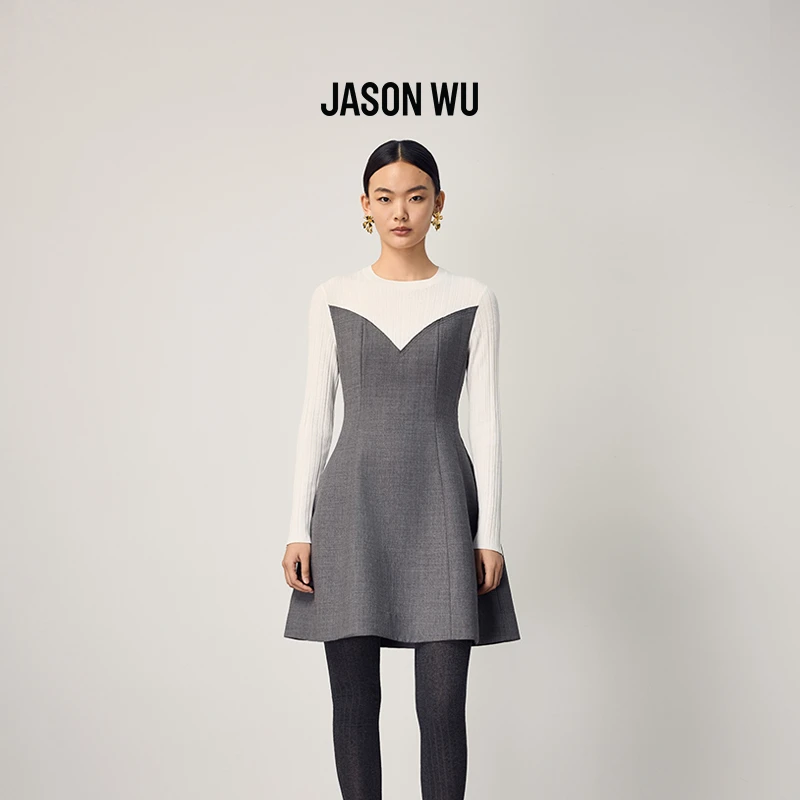 JASON WU25秋季新款格雷系百搭针梭收腰拼接连衣裙63JF2503514