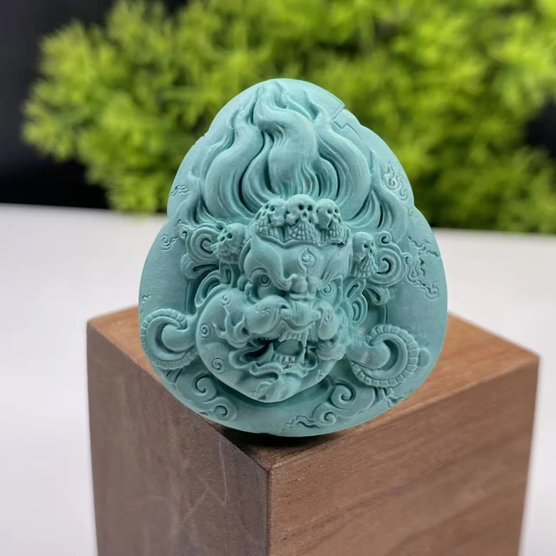 【富贵绿松石】天然原矿精工雕刻件大黑天吊坠挂件