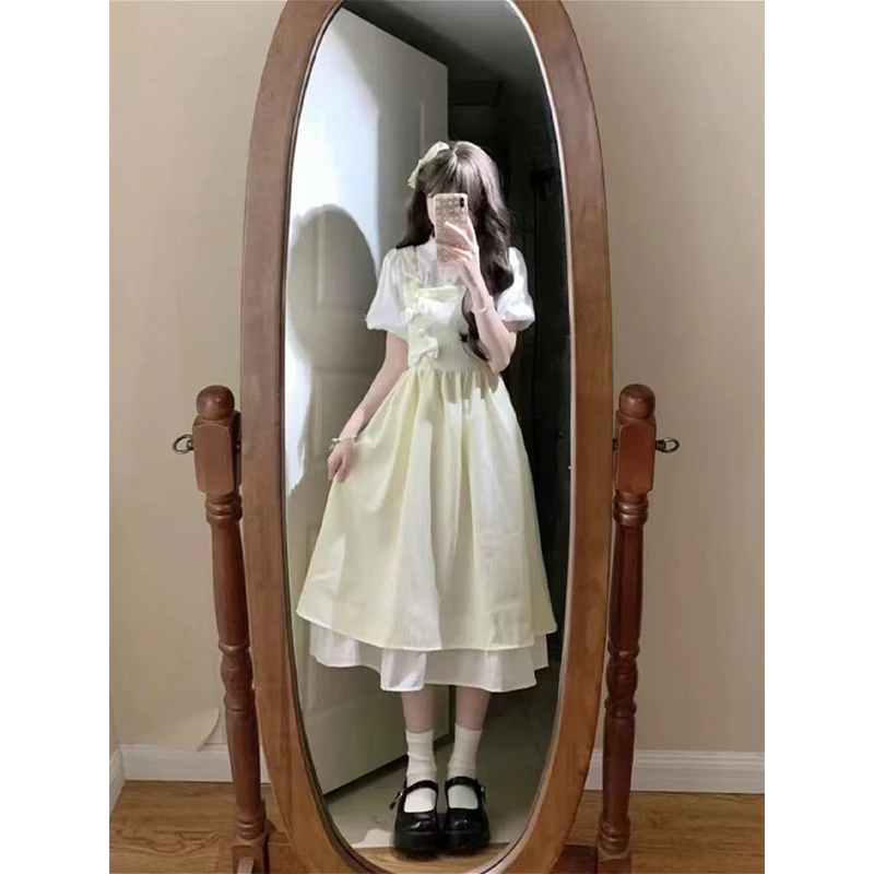 15初中学生13少女孩12岁大童法式假两件连衣裙夏季高级感长裙子