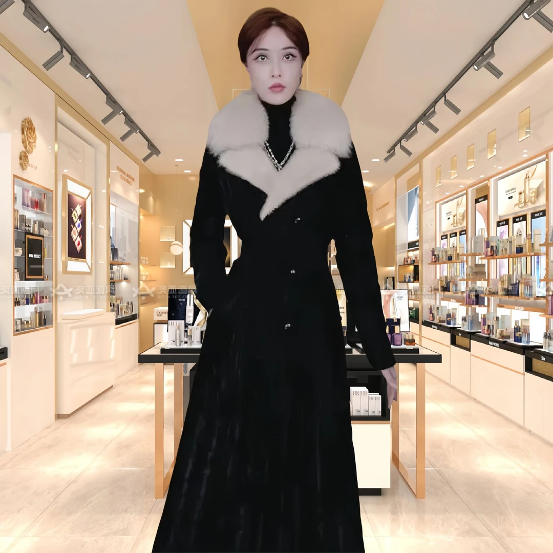 2025冬装新款水貂绒毛领免洗羽绒服显瘦气质时尚中长款外套女装潮