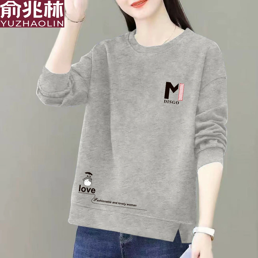 俞兆林开叉卫衣女早秋款通勤风长袖纯棉宽松显瘦百搭上衣服