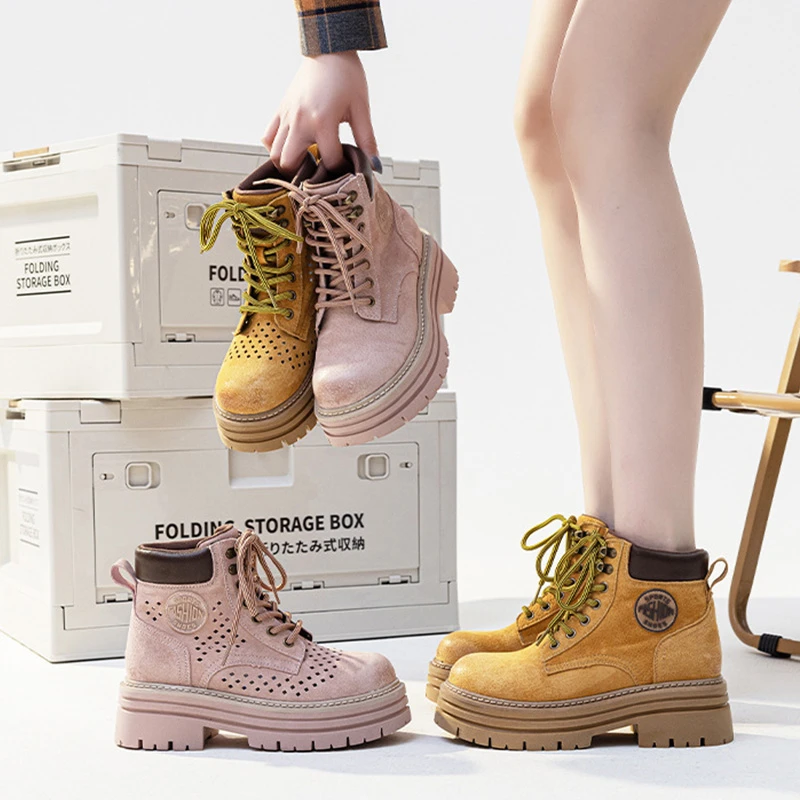 马丁靴女夏季英伦风复古时尚百搭镂空透气厚底大黄靴登山凉靴子女