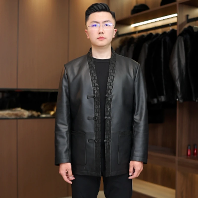 2025新款新西兰进口绵羊皮真皮皮衣男新中式国风皮衣商务休闲外套