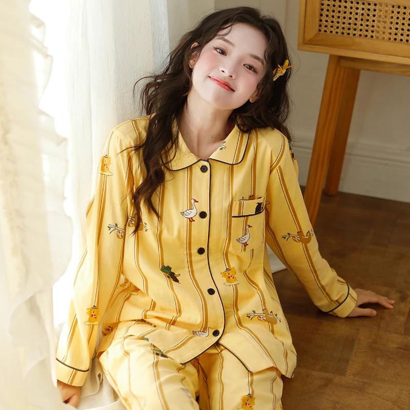 2025春季高级感纯棉纱布情侣睡衣可爱可外穿男女家居服新款两件套