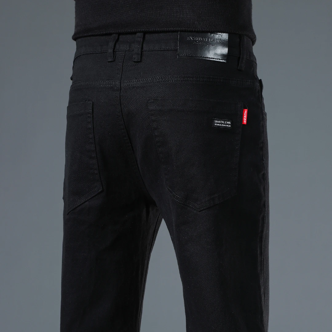香港高端黑色牛仔裤男2025秋冬新款修身直筒弹力男裤商务休闲长裤