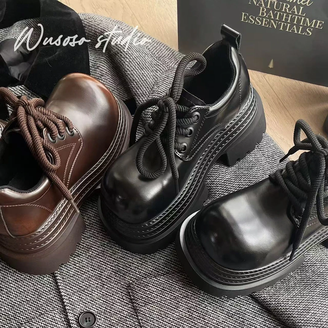 【soso】24new｜欧货意式手工擦色厚底8cm英伦风系带乐福皮鞋