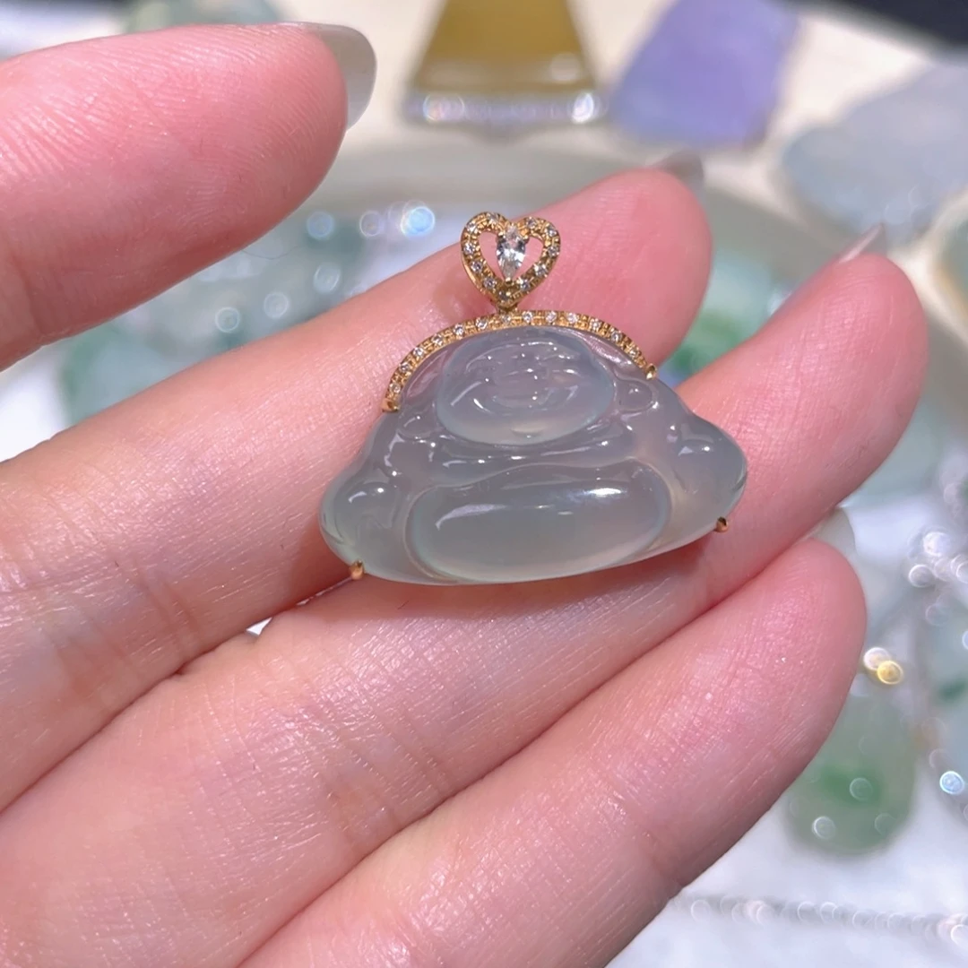 翡翠18K金镶嵌套链翡翠