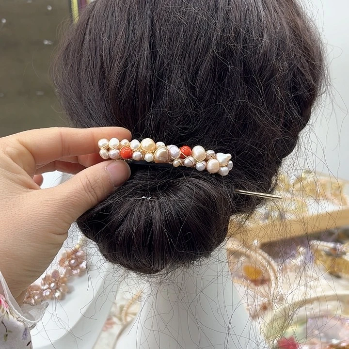 淡水珍珠发饰银S925镶嵌