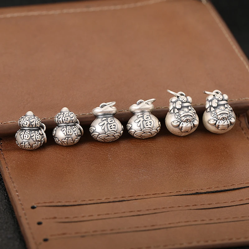 吊坠足银 s999铜钱祥云福袋 纯银项链吊坠手工diy编绳吊饰